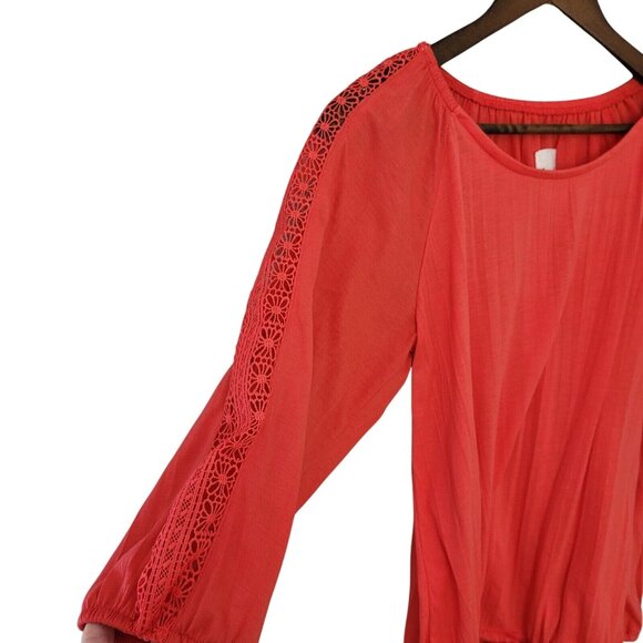 New York Laundry Top Womens Size M Orange Crochet Shoulder 3/4 Sleeve - Picture 7 of 9